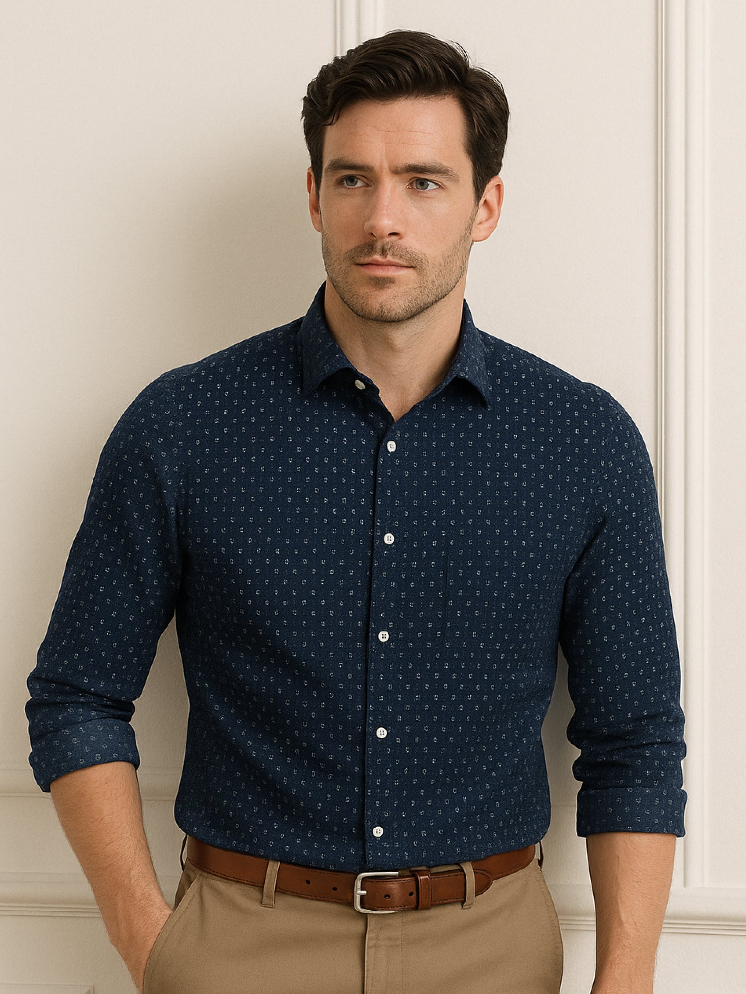 Navy Full Sleeve Printed Shirt