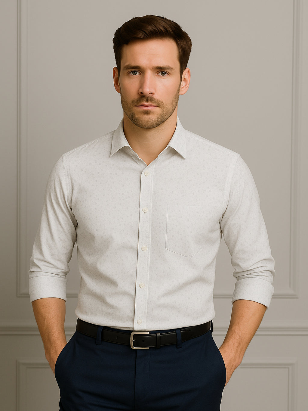 White Full Sleeve Printed Shirt