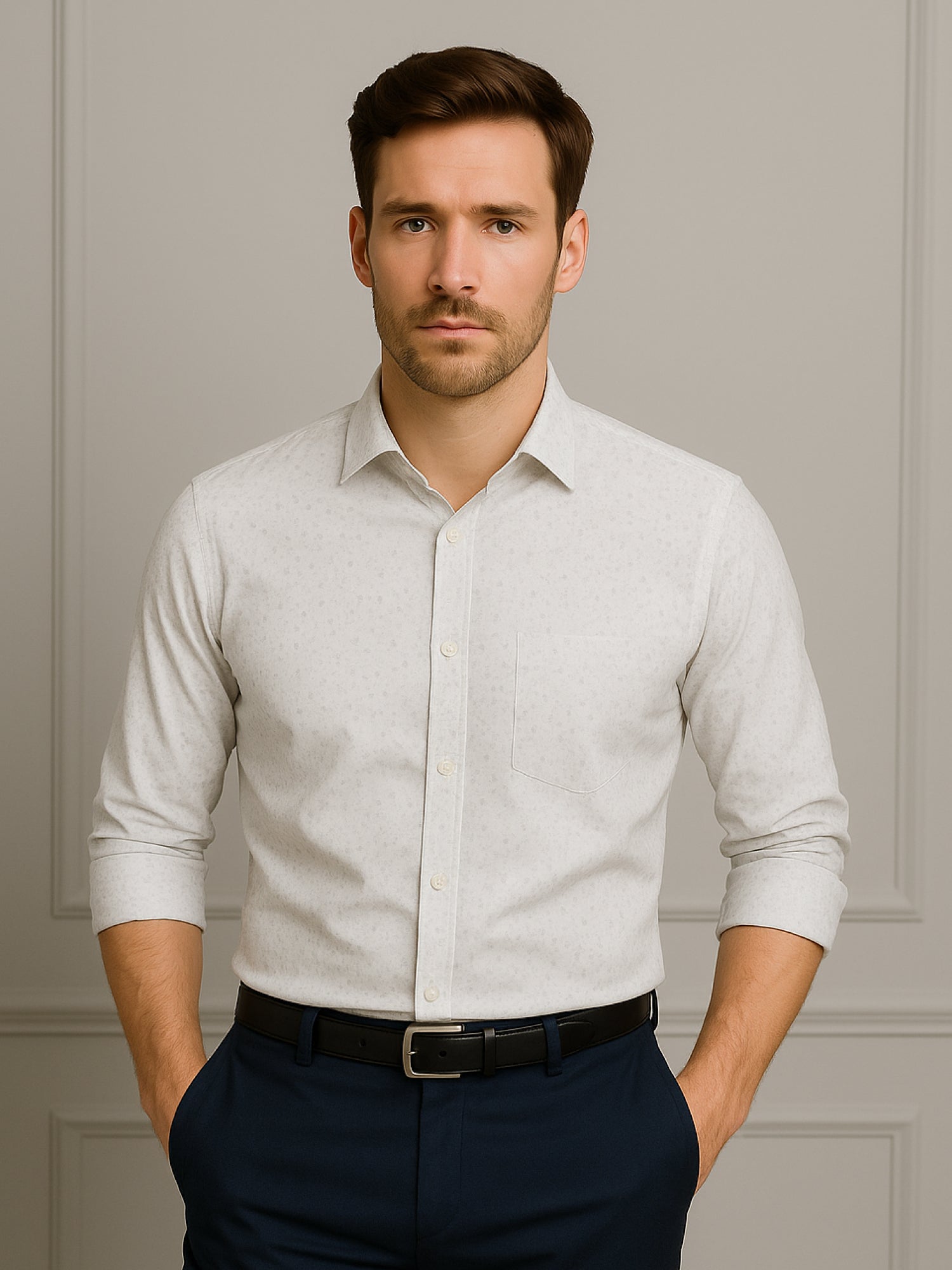 White Full Sleeve Printed Shirt