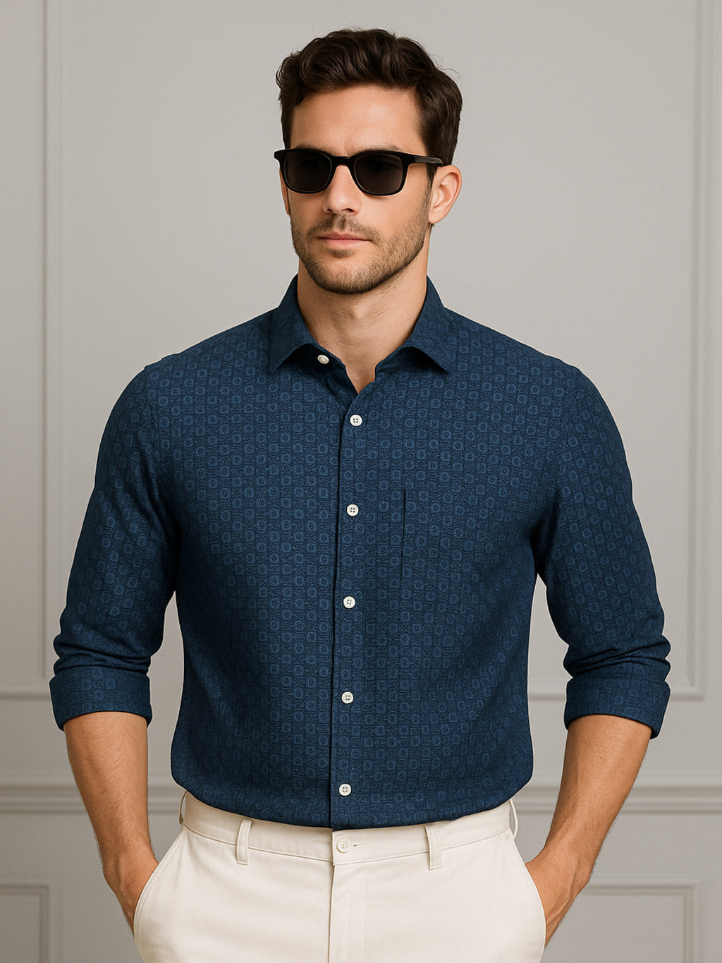Navy Mosaic Printed Shirt