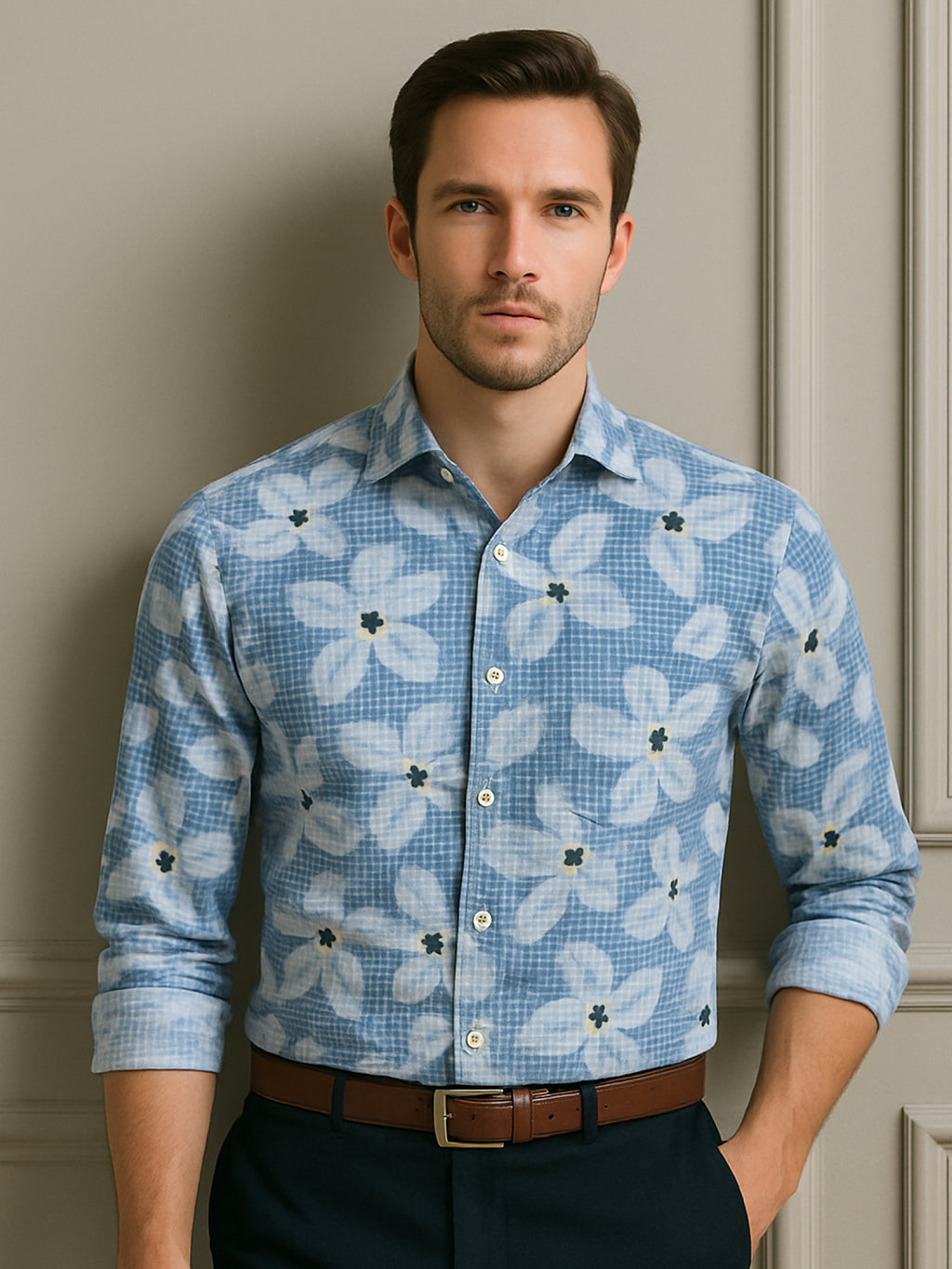 Blue Floral Print Shirt