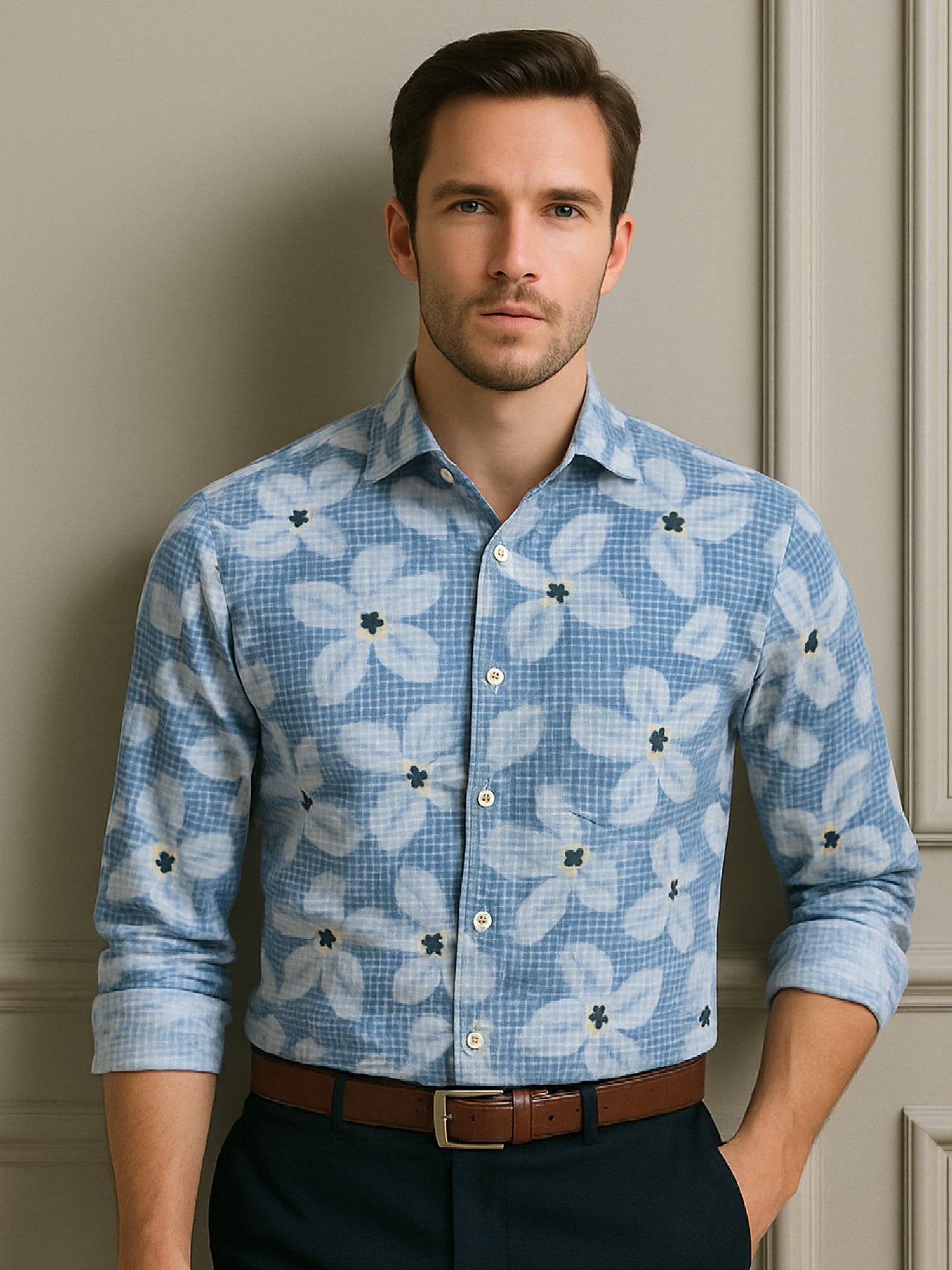 Blue Floral Print Shirt
