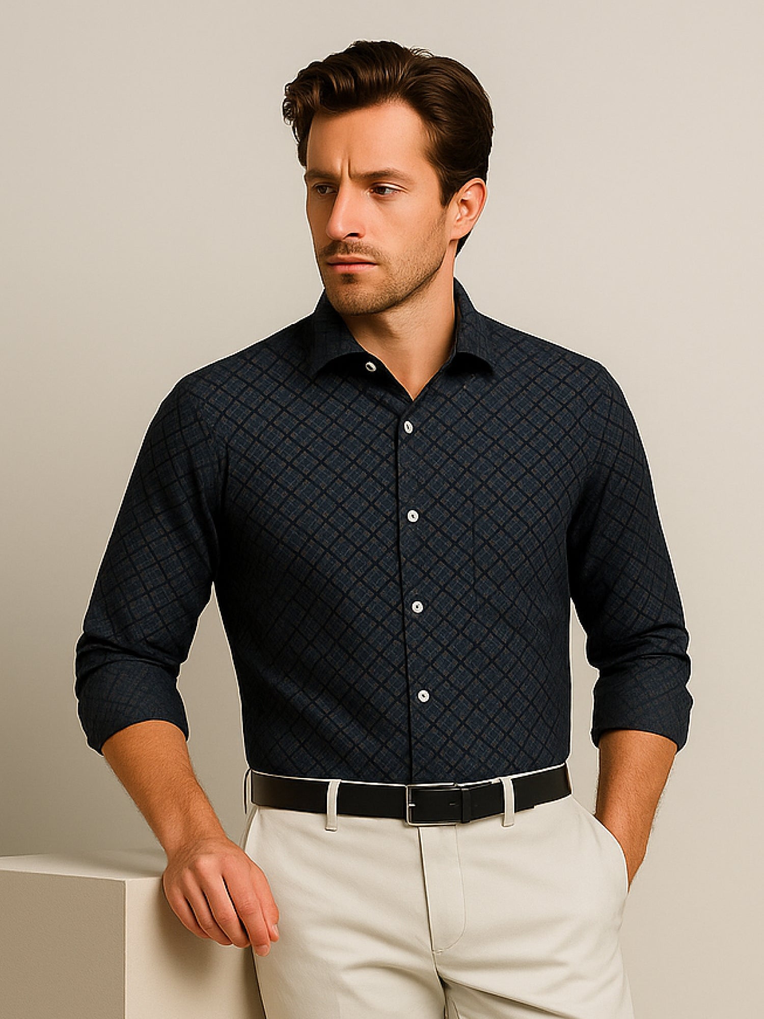 Black Printed Plaid Shirt