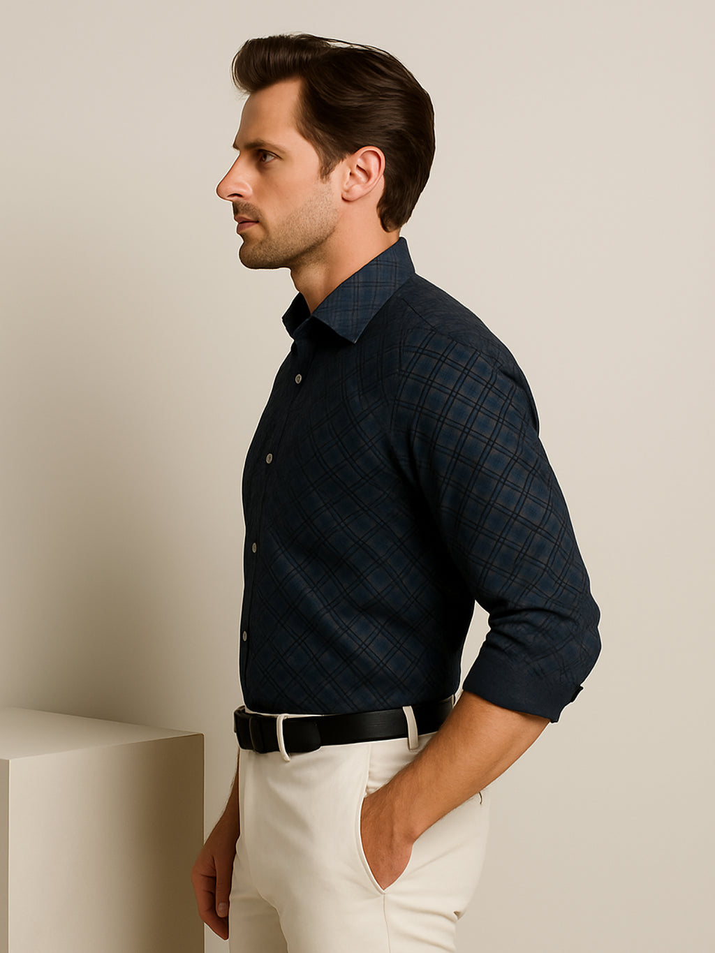 Black Printed Plaid Shirt