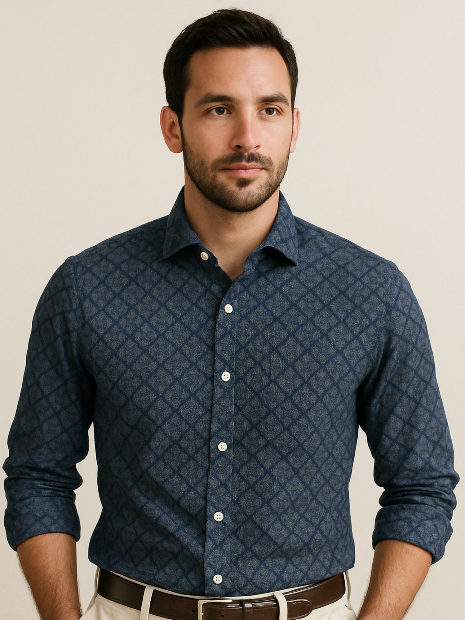 Blue Printed Plaid Shirt