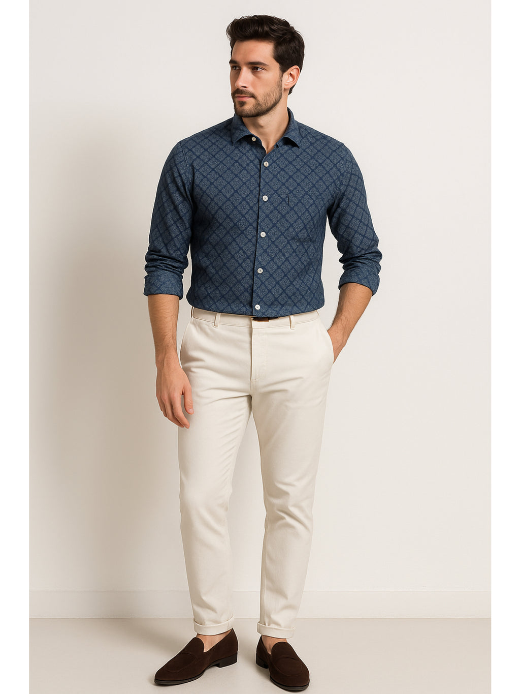 Blue Printed Plaid Shirt