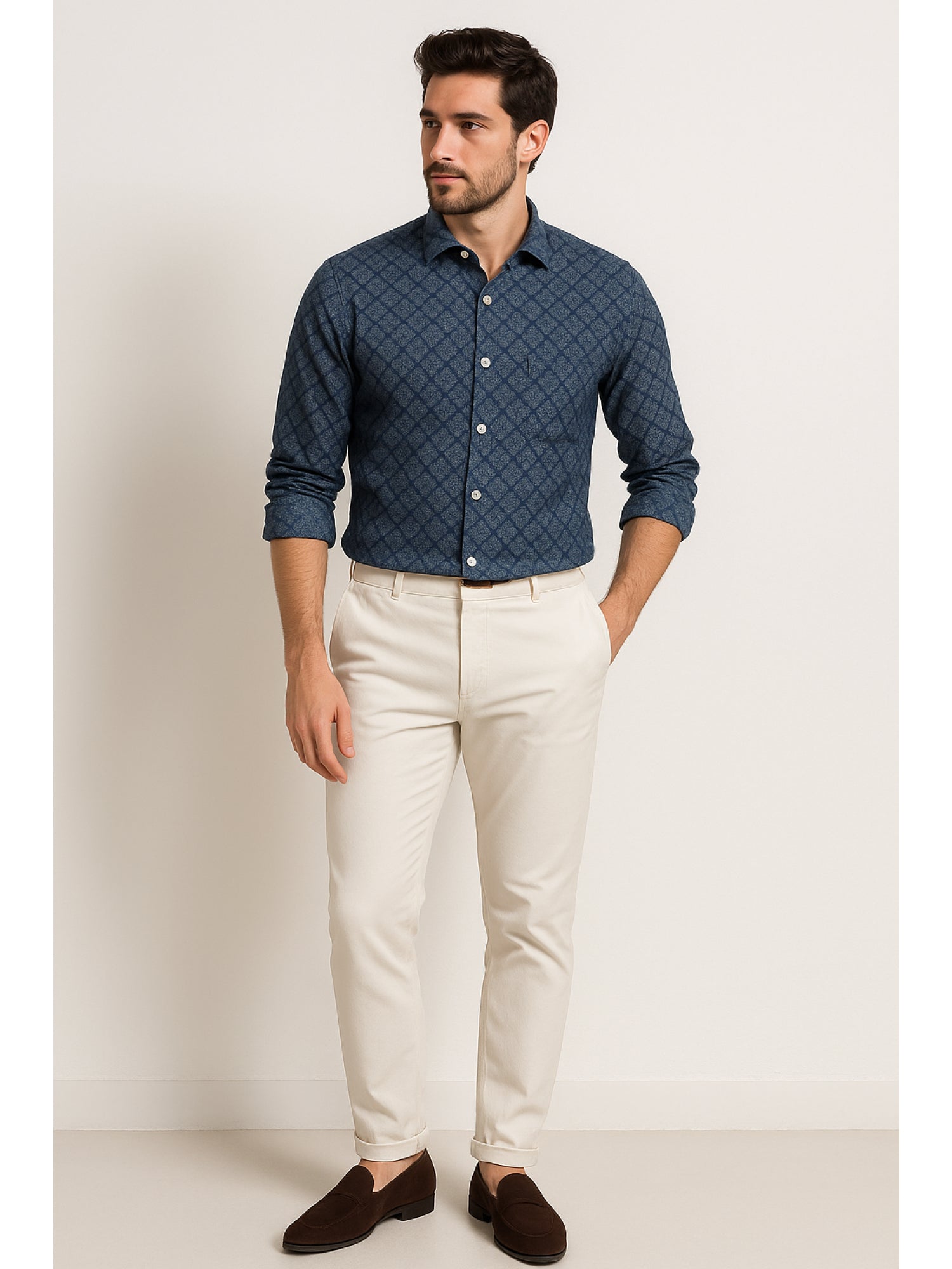 Blue Printed Plaid Shirt