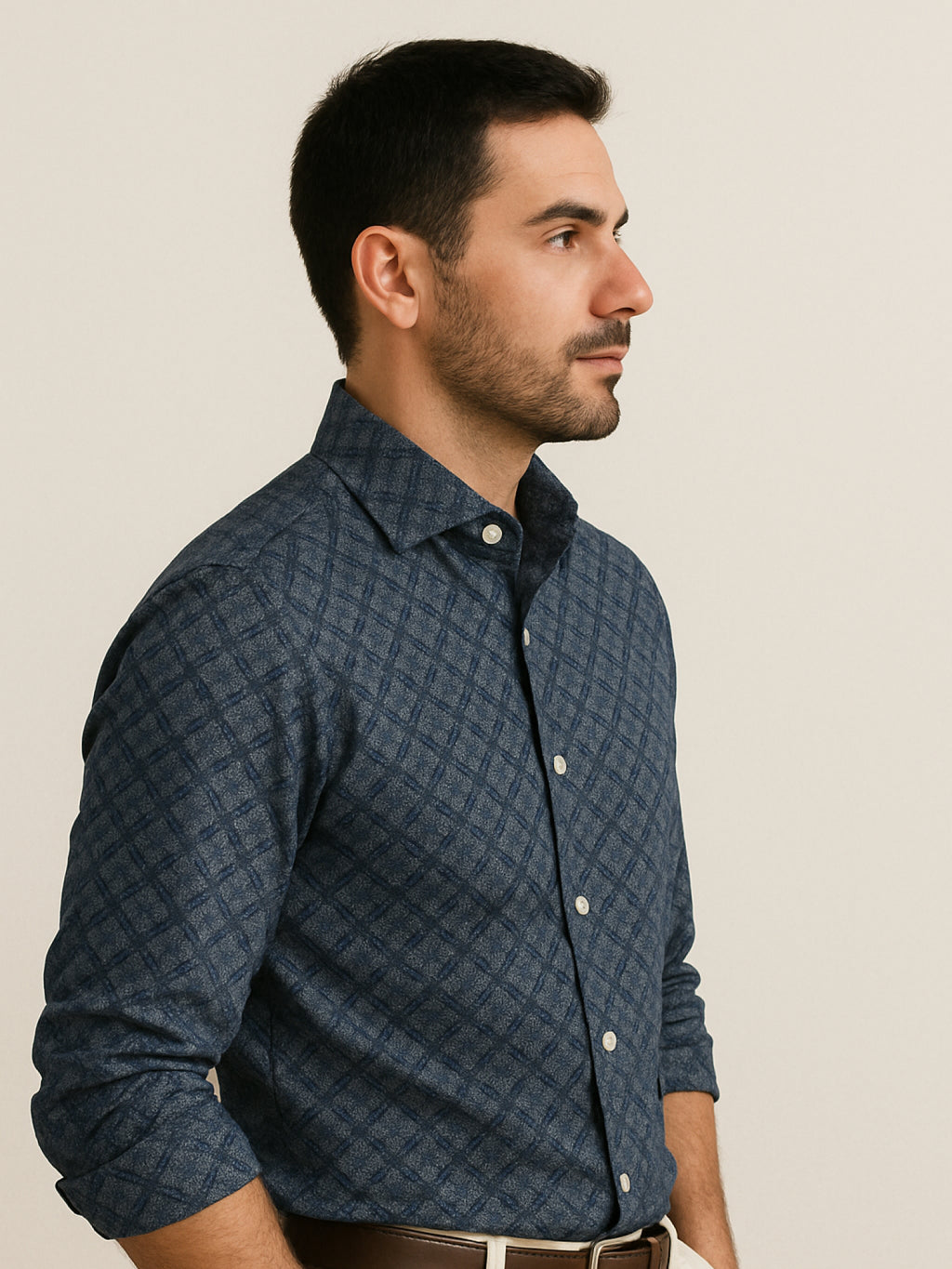 Blue Printed Plaid Shirt