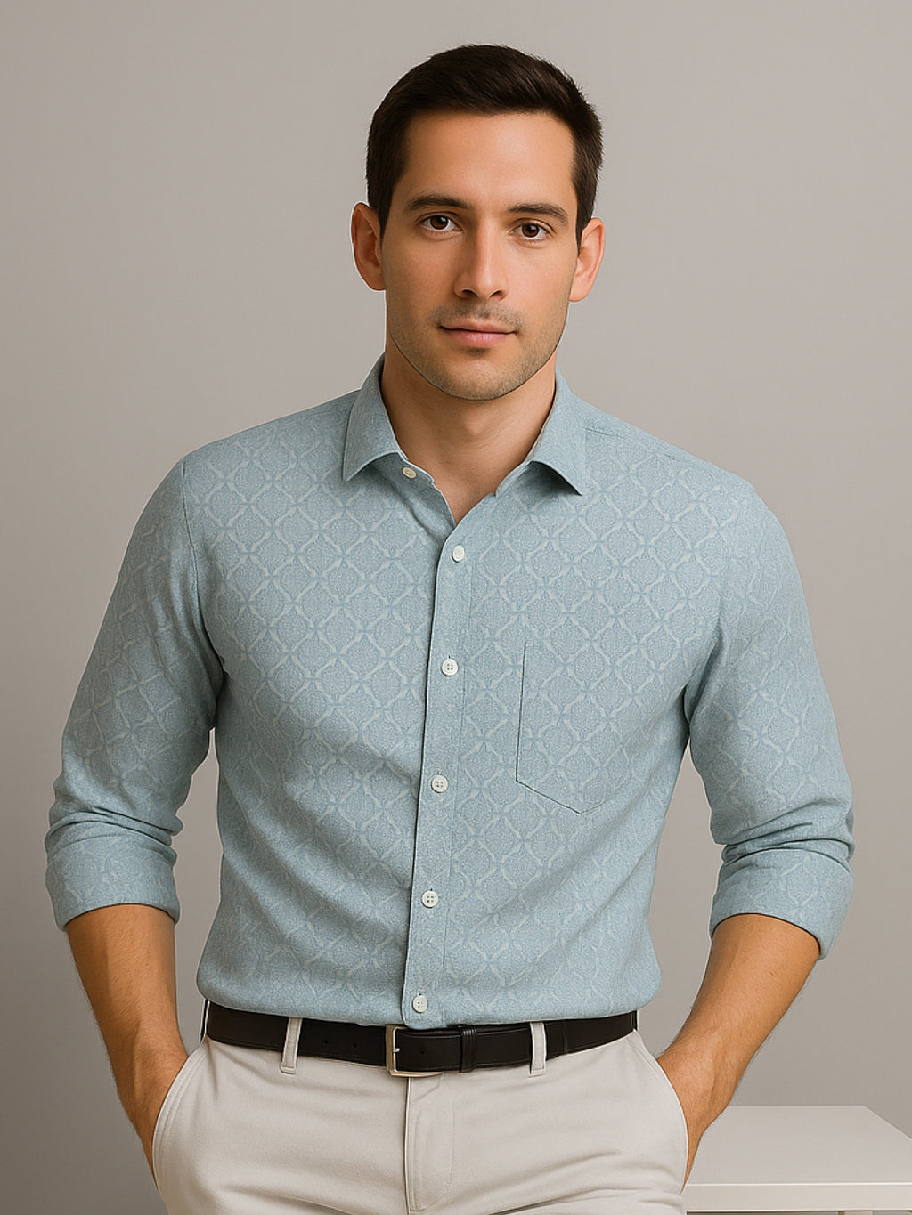 Light Blue Mosaic Print Shirt