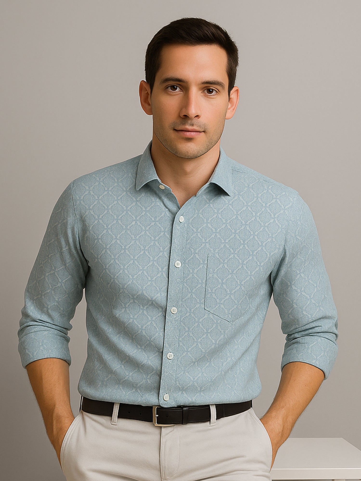 Light Blue Mosaic Print Shirt