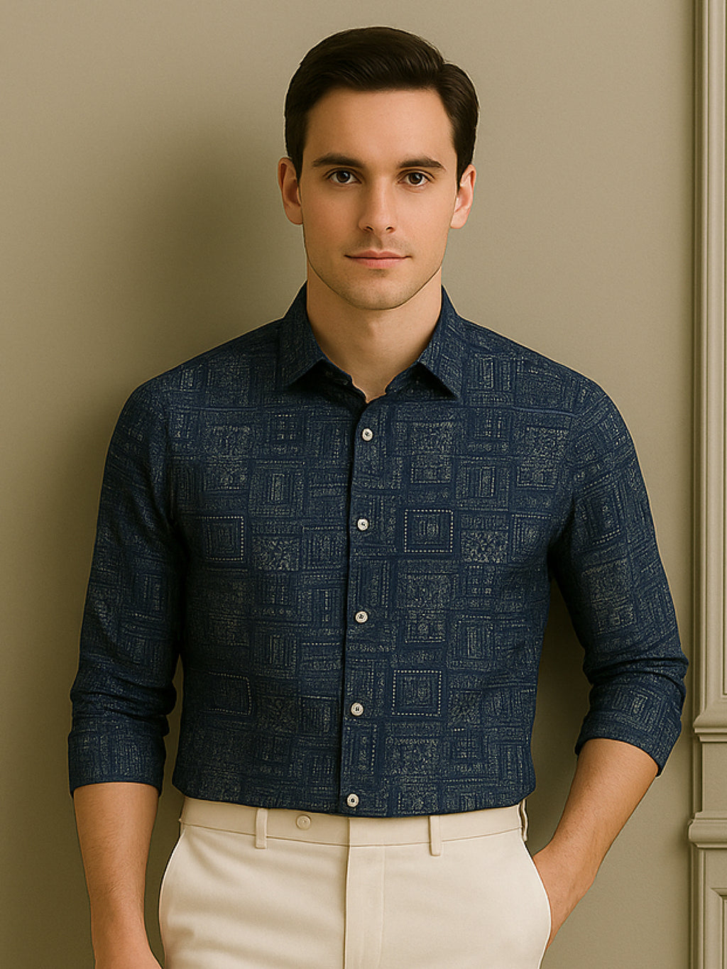 Navy Luxe Printed Shirt
