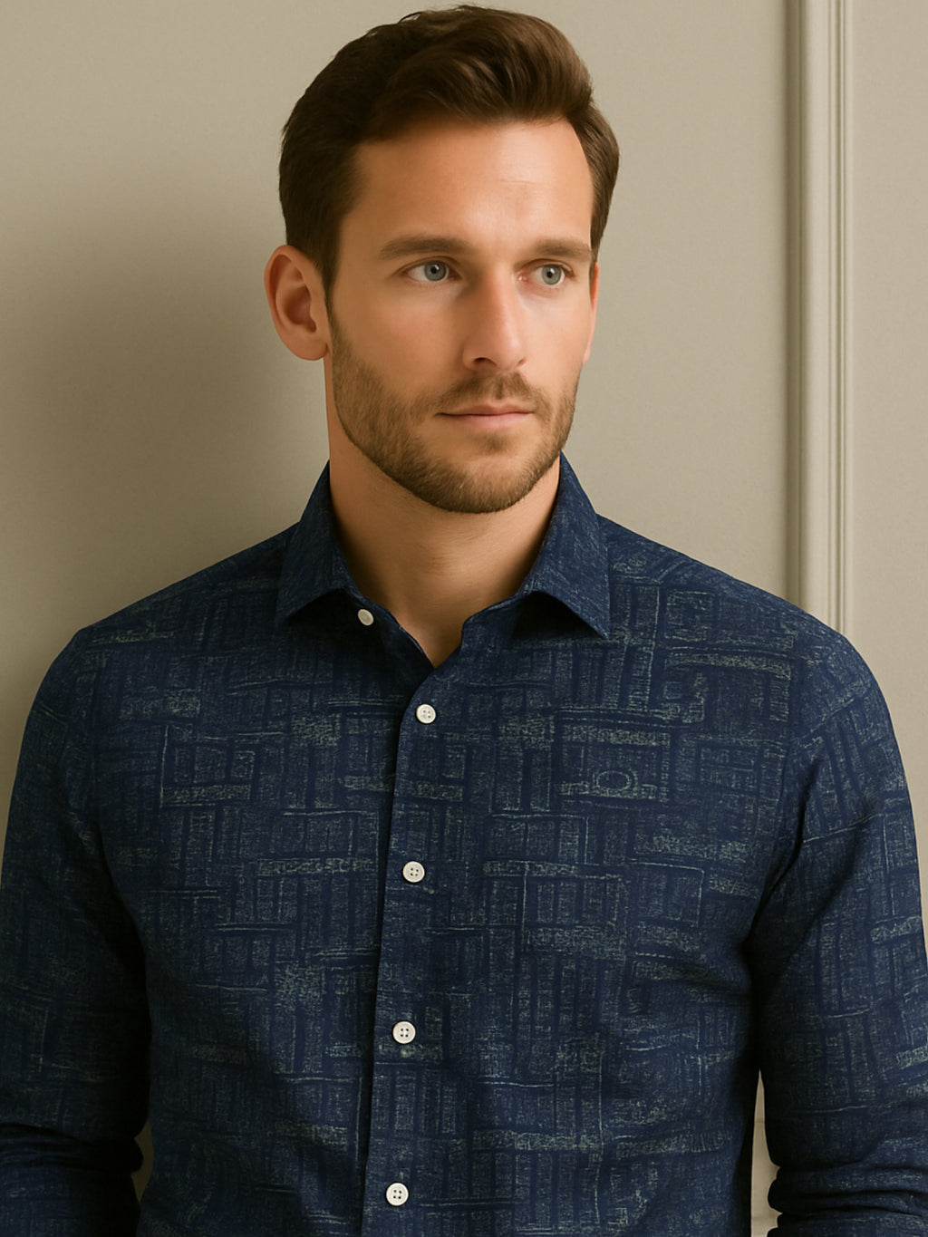 Navy Luxe Printed Shirt