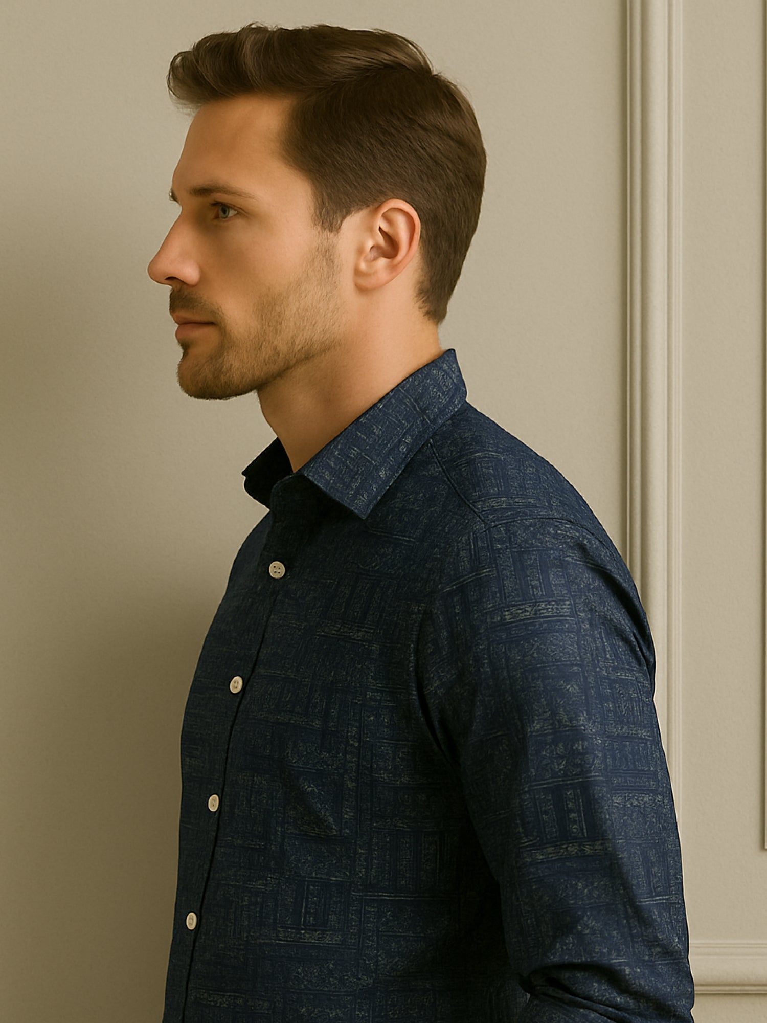 Navy Luxe Printed Shirt