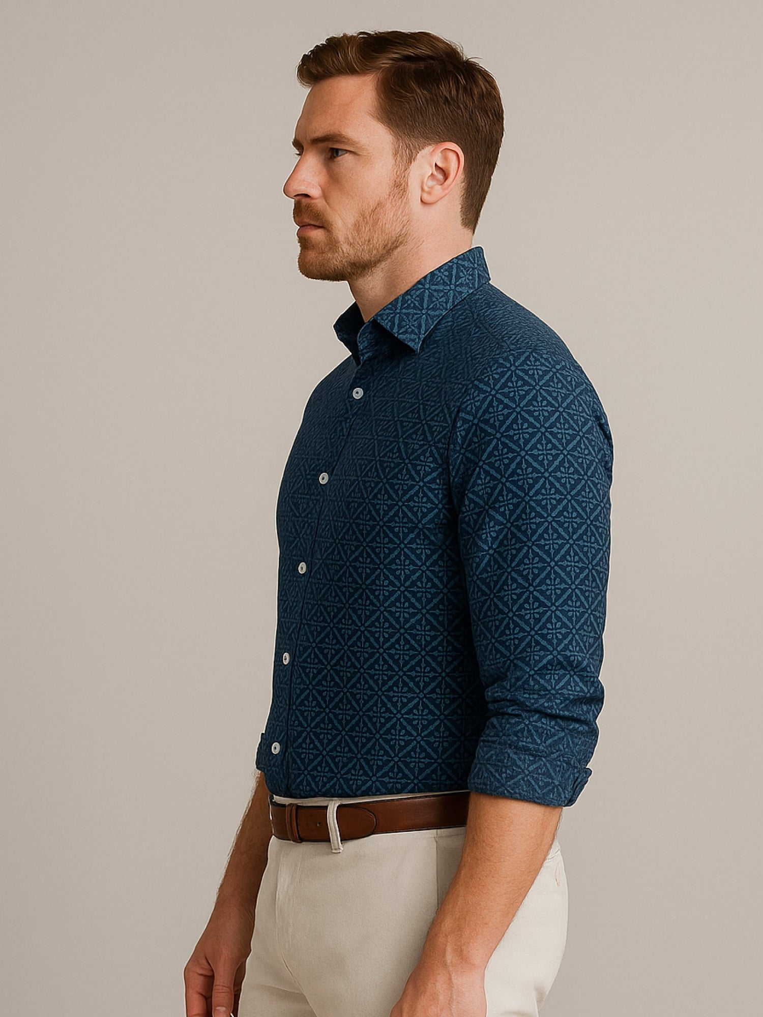 Navy Full Sleeve Print Shirt