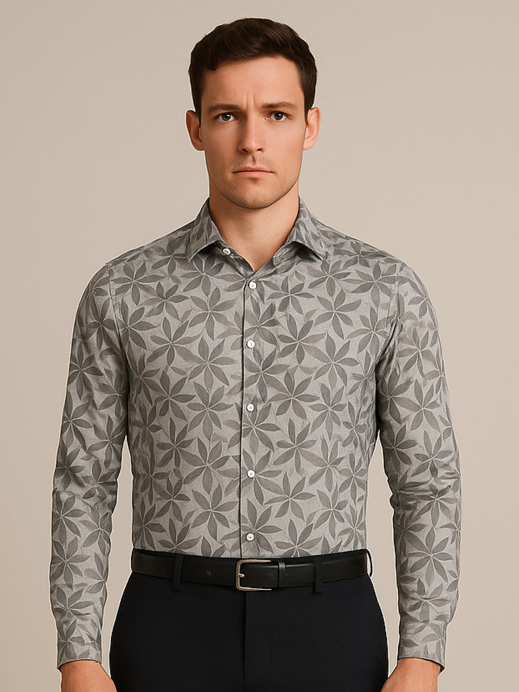 Ash Gray Floral Luxe Print Shirt