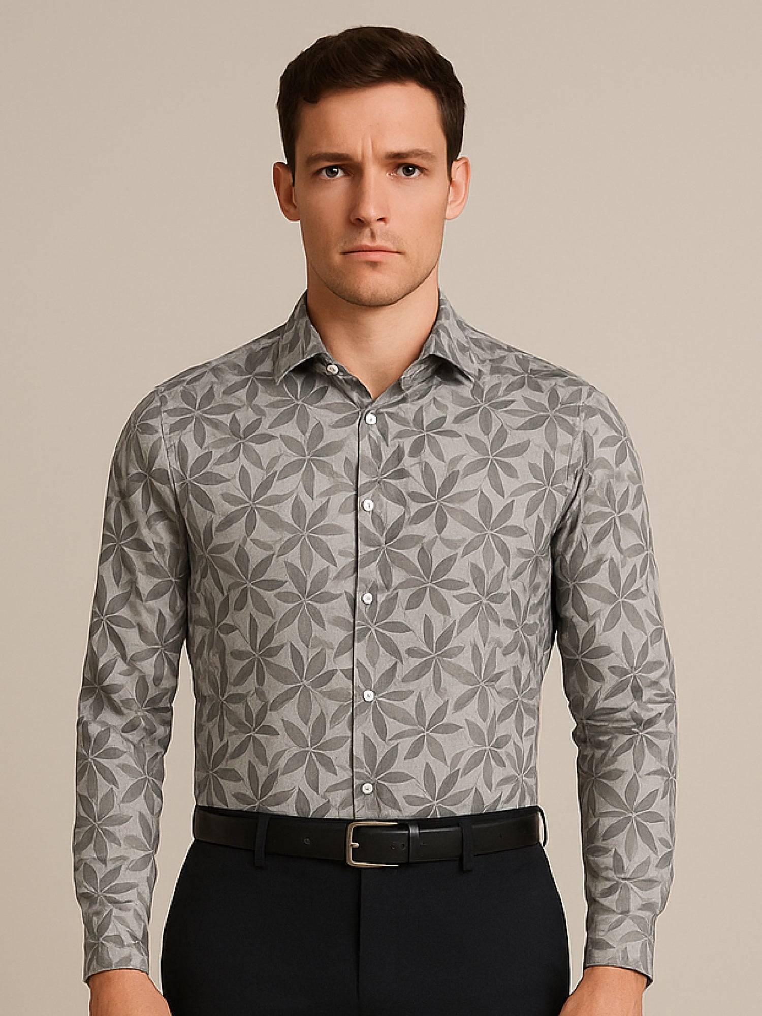 Ash Gray Floral Luxe Print Shirt