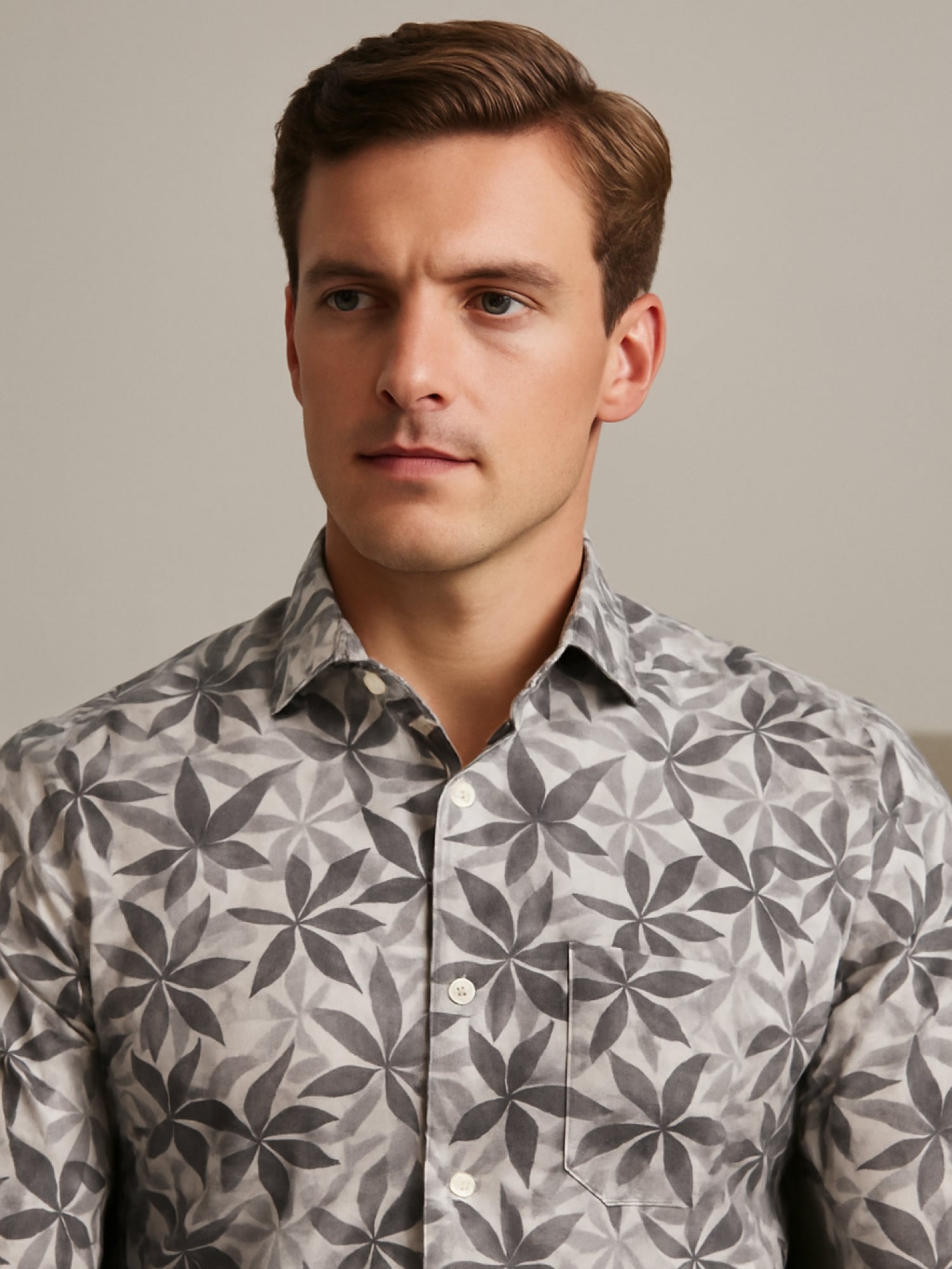 Ash Gray Floral Luxe Print Shirt