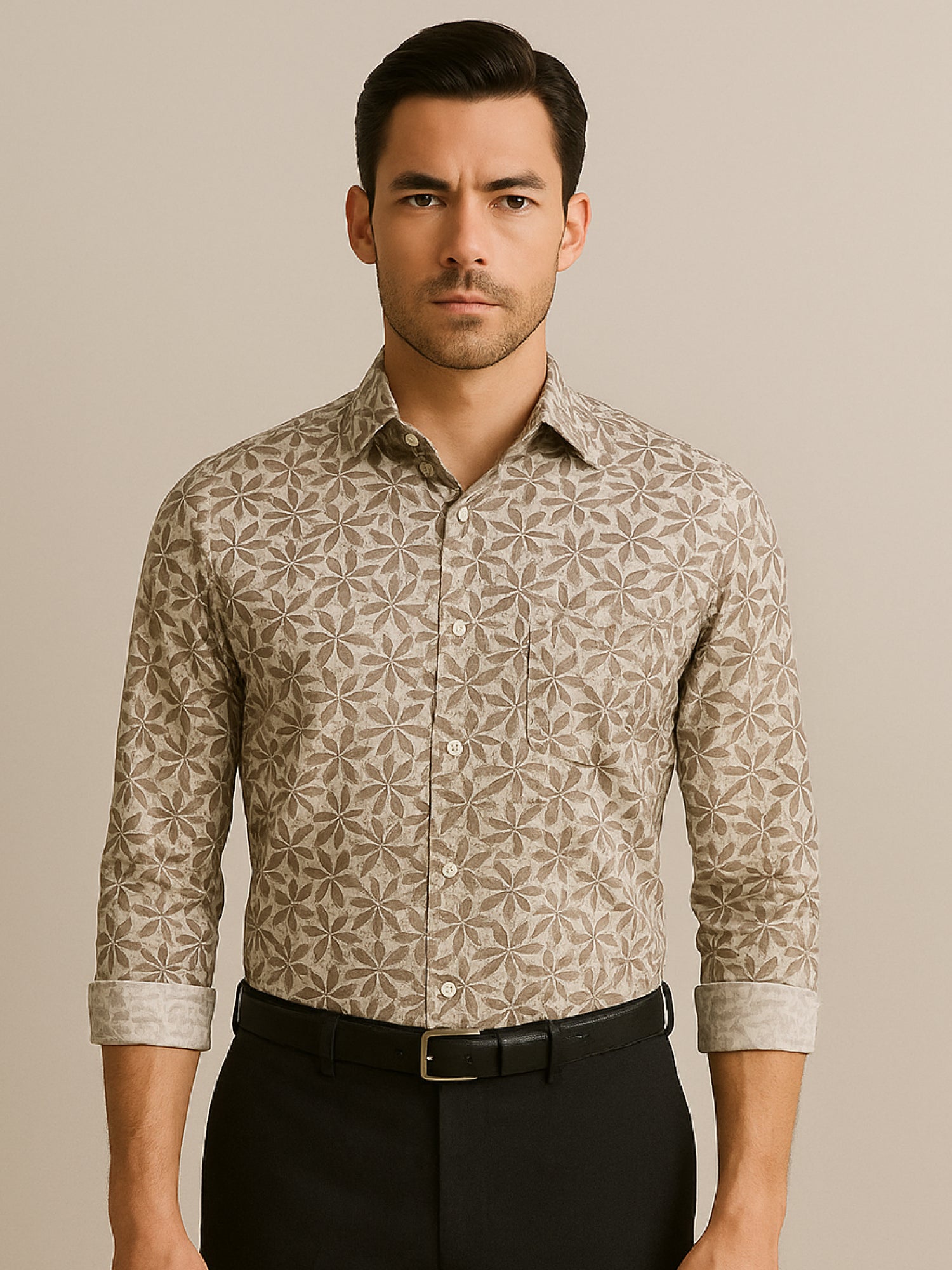 Gold Brown Floral Luxe Print Shirt