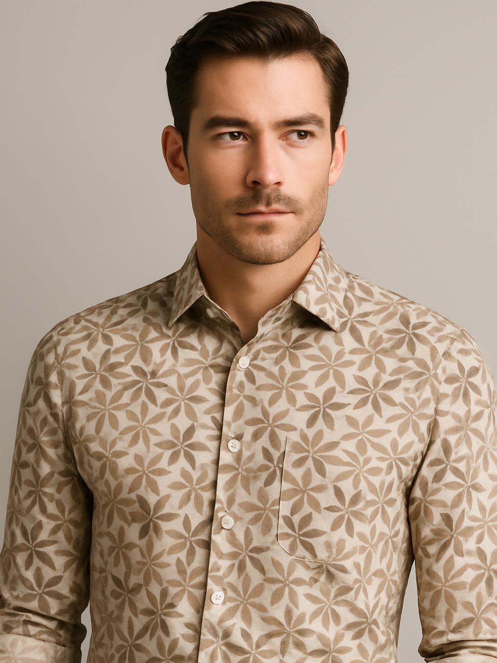 Gold Brown Floral Luxe Print Shirt