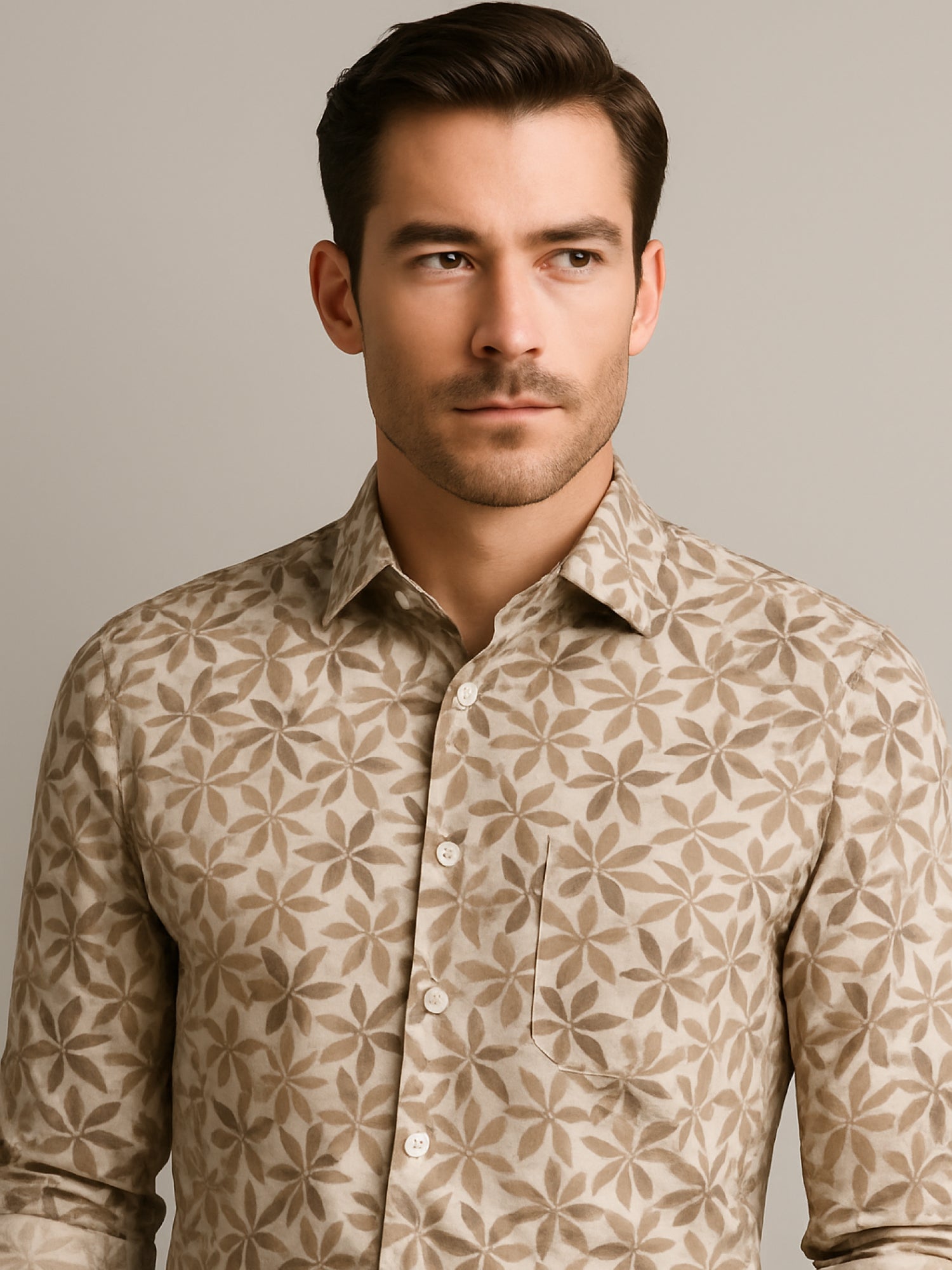 Gold Brown Floral Luxe Print Shirt
