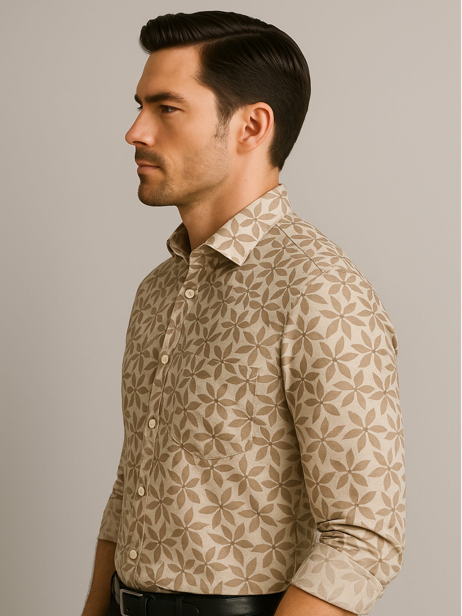 Gold Brown Floral Luxe Print Shirt