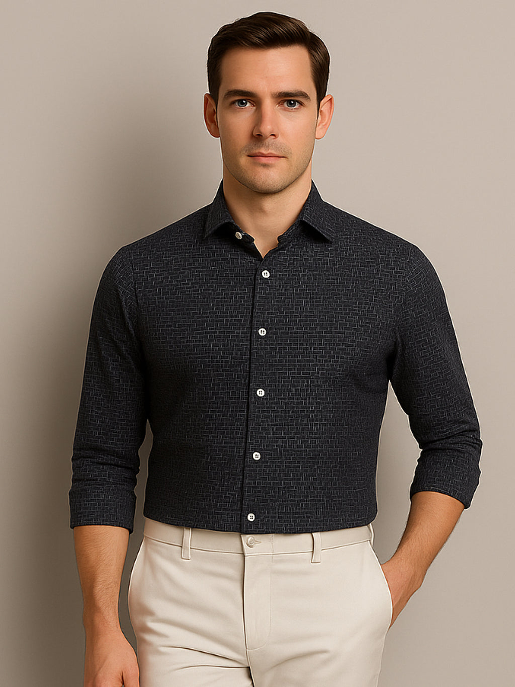 Black Full Sleeve Abstract Print Shirt