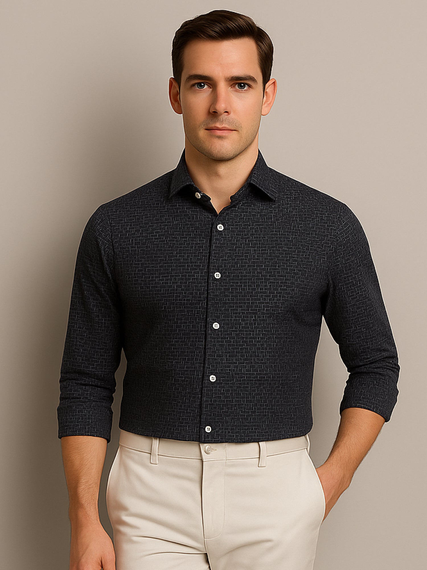 Black Full Sleeve Abstract Print Shirt