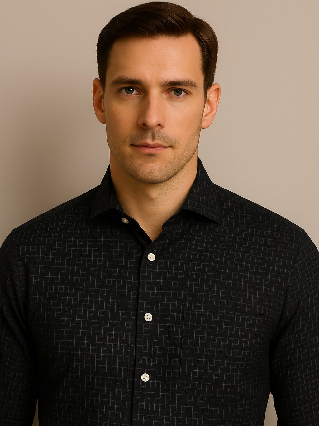 Black Full Sleeve Abstract Print Shirt