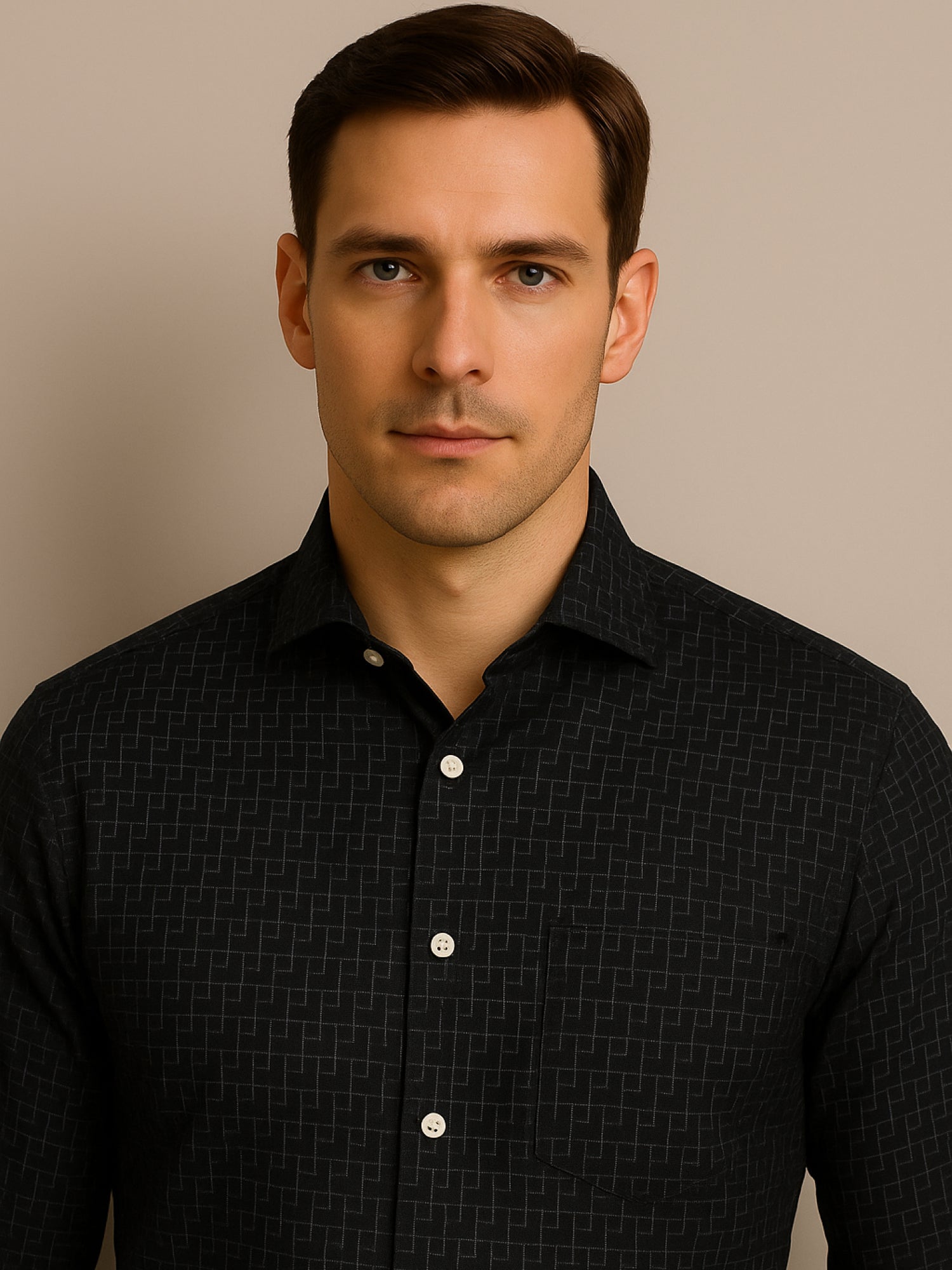 Black Full Sleeve Abstract Print Shirt