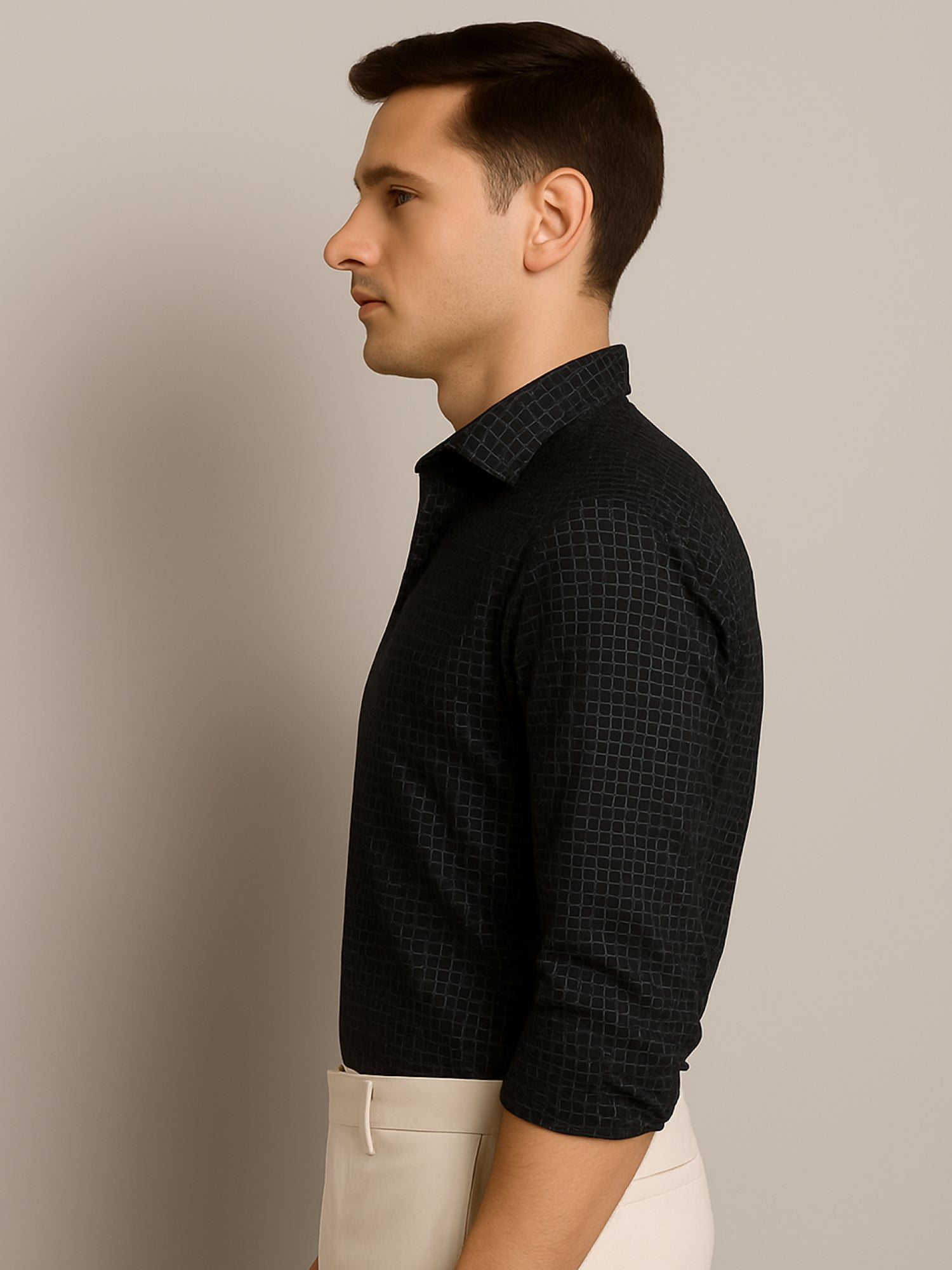 Black Full Sleeve Abstract Print Shirt