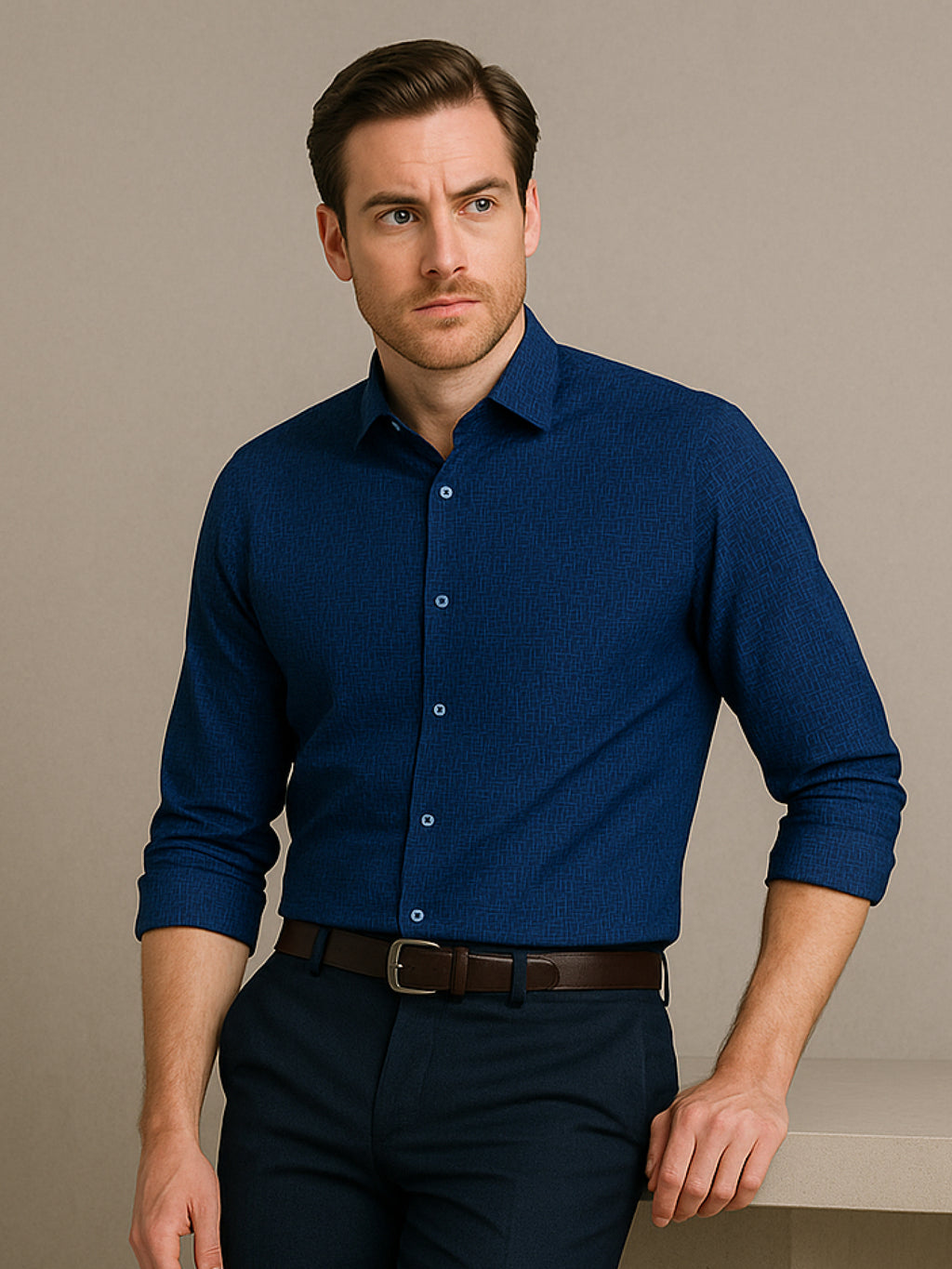 Navy Full Sleeve Abstract Print Shirt