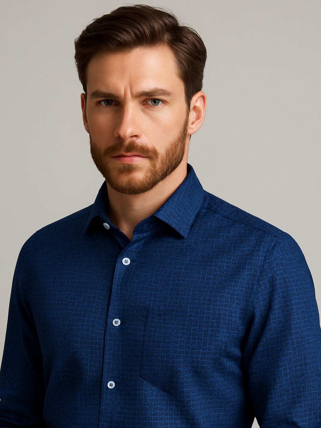 Navy Full Sleeve Abstract Print Shirt