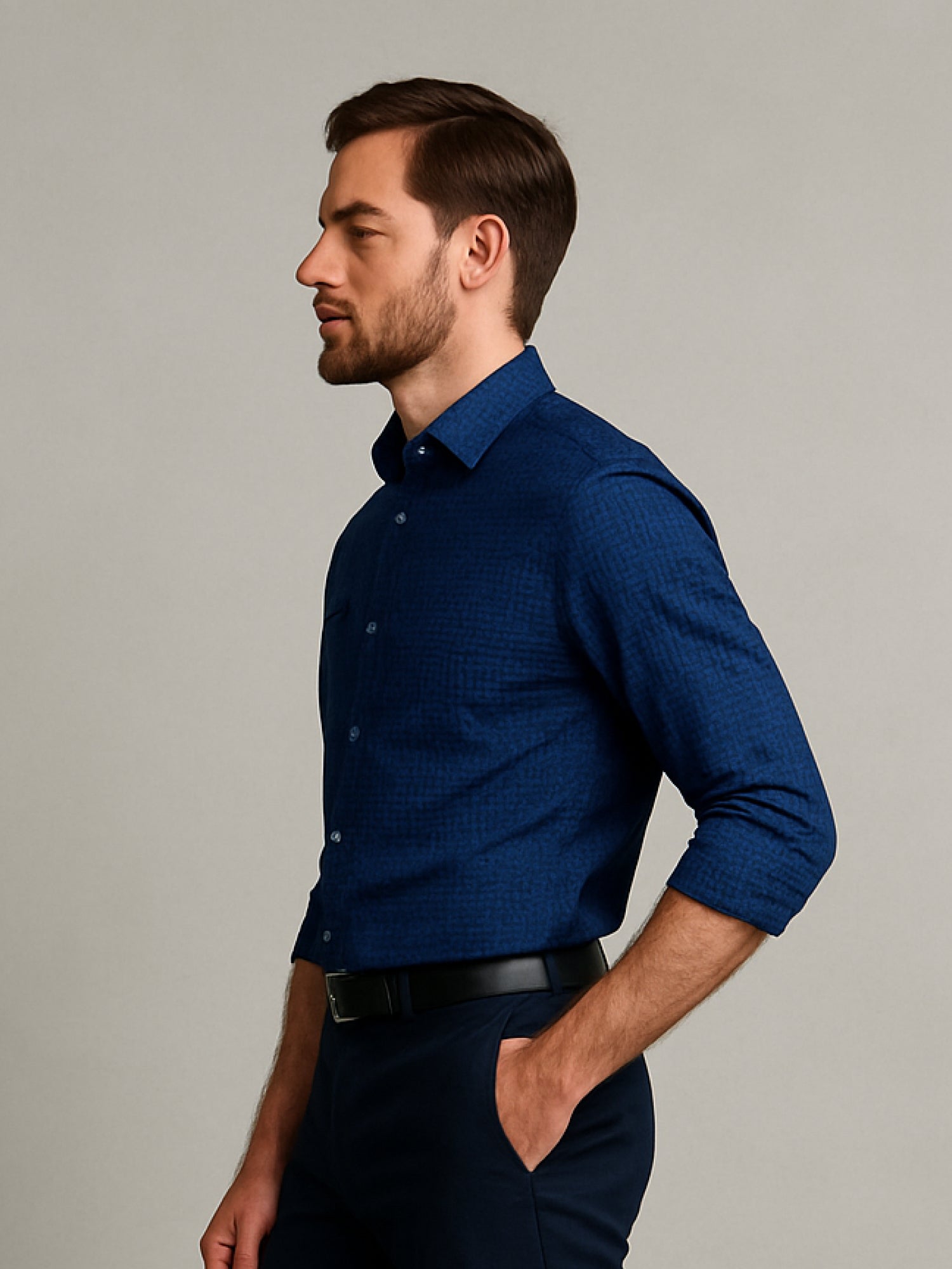 Navy Full Sleeve Abstract Print Shirt