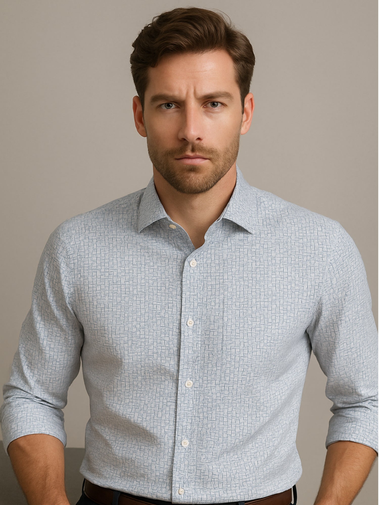 White Full Sleeve Abstract Print Shirt