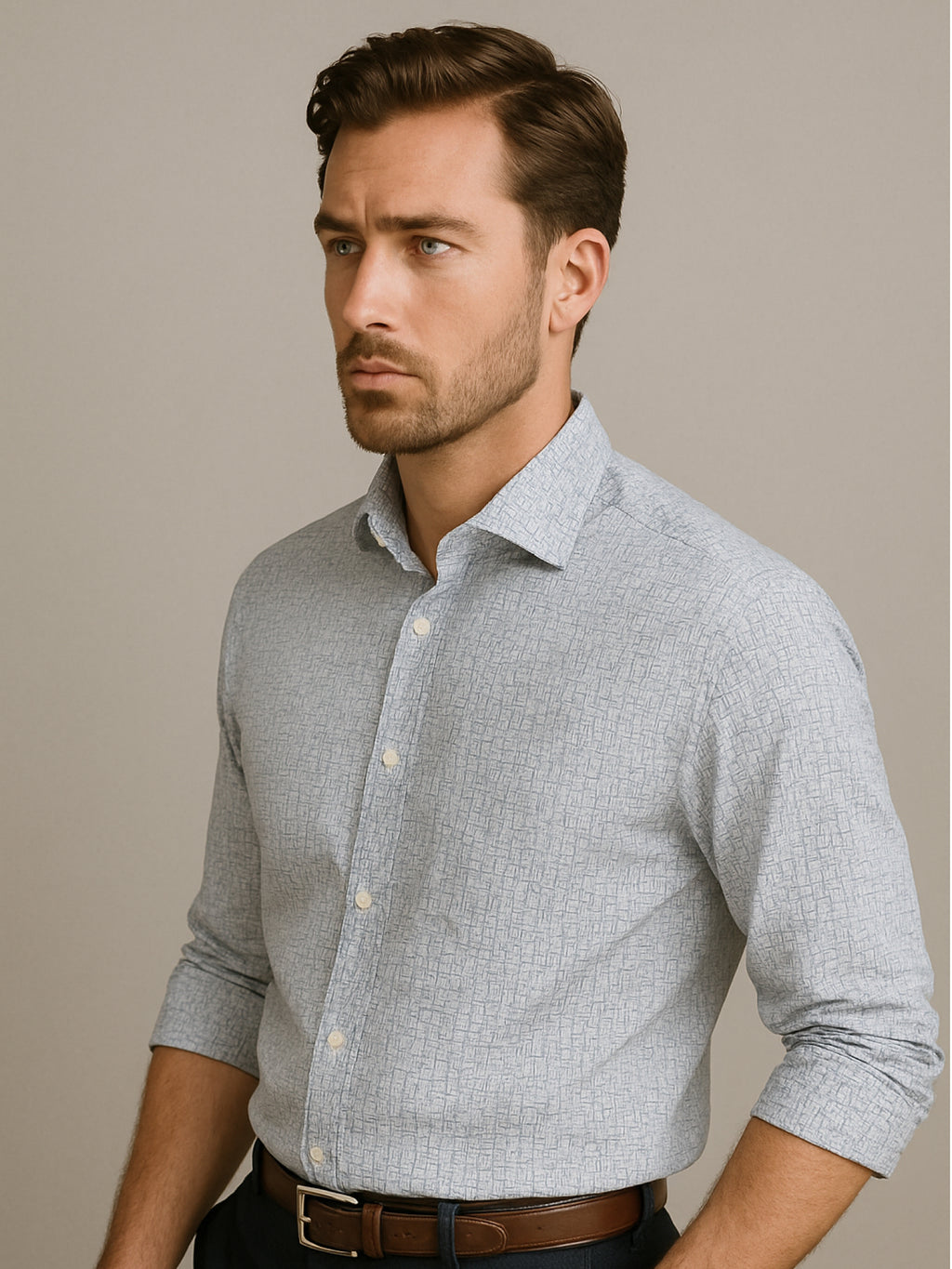 White Full Sleeve Abstract Print Shirt