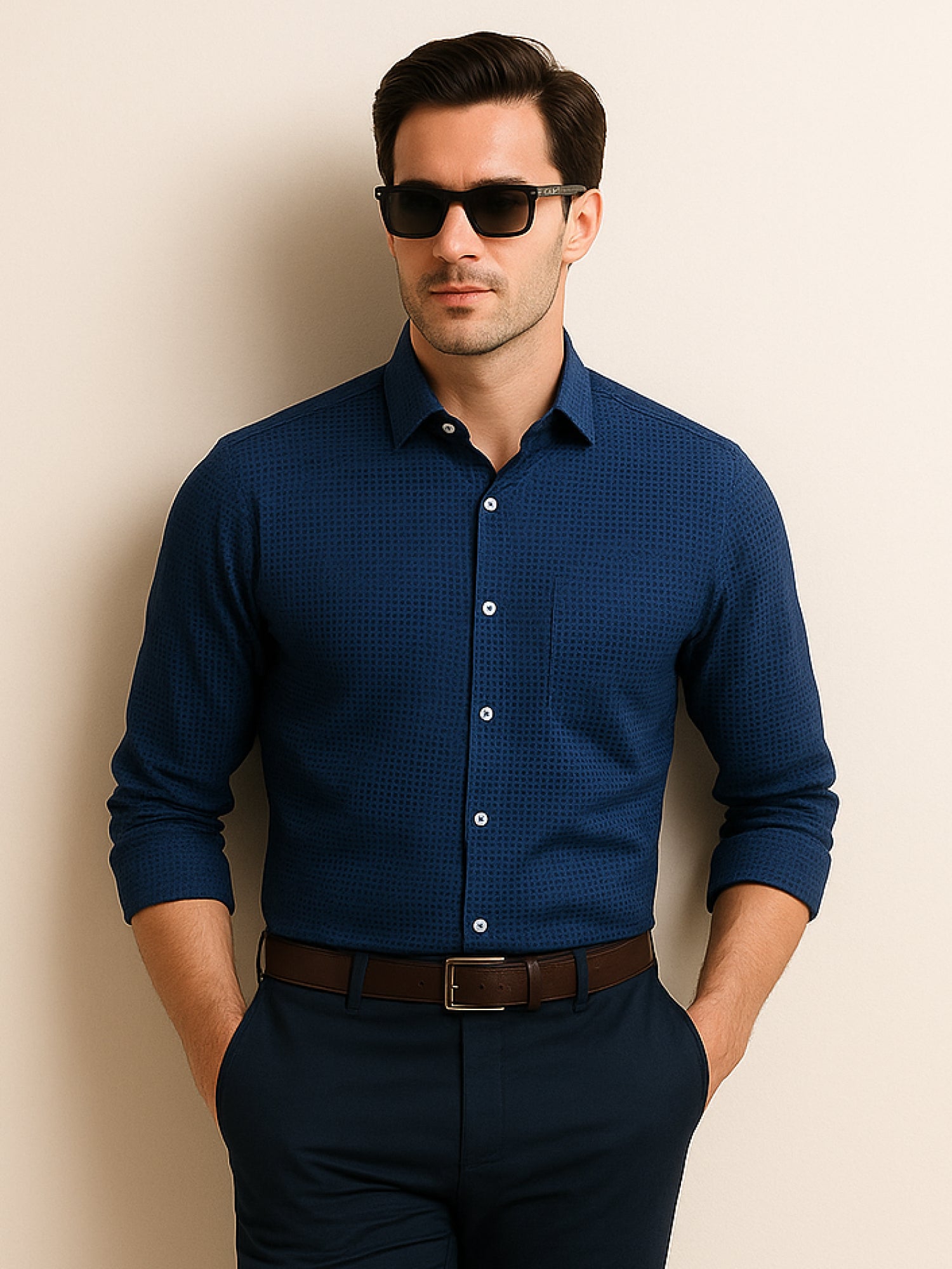 Navy Print Mosaic Shirt