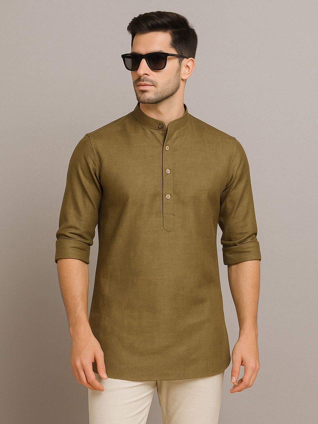 Khaki Gold Short Kurta