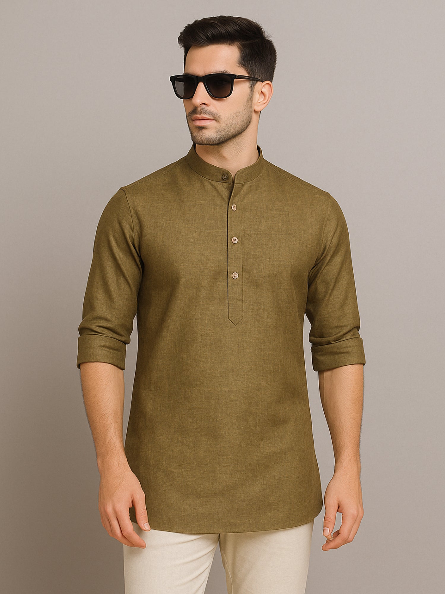 Khaki Gold Short Kurta