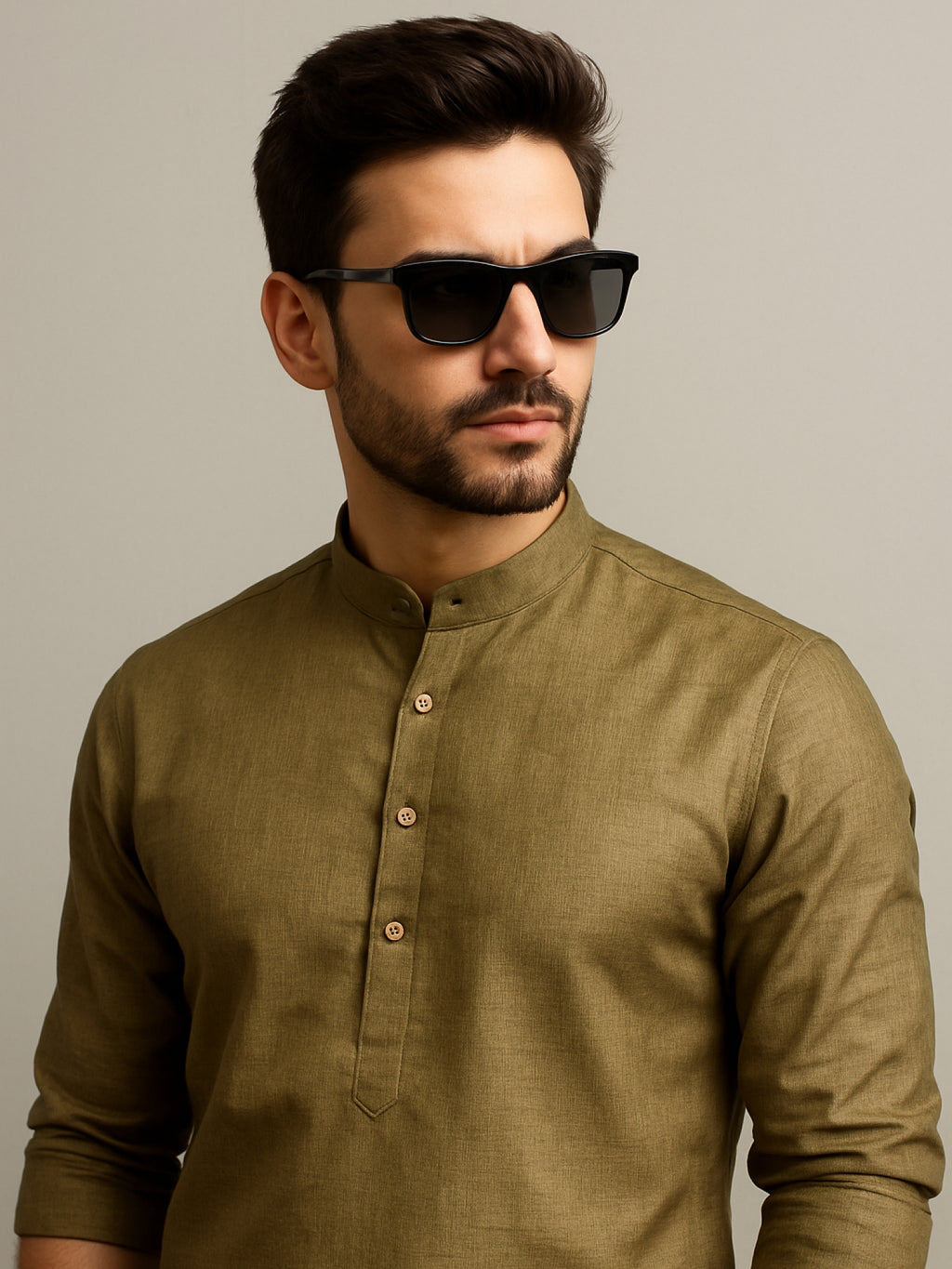 Khaki Gold Short Kurta