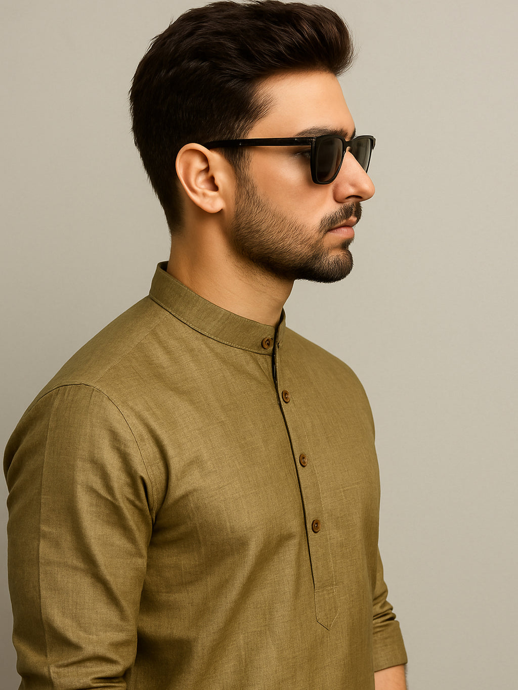 Khaki Gold Short Kurta